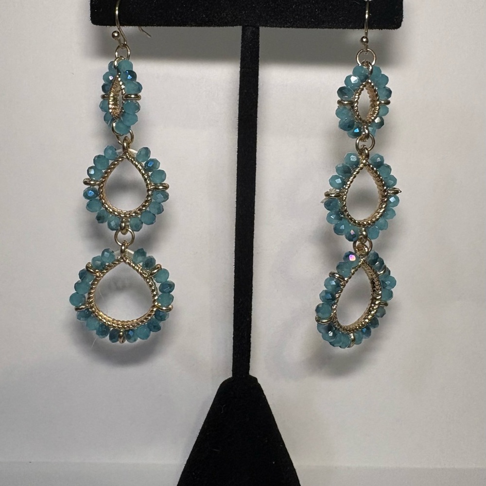 Blue and Gold Dangle Earrings